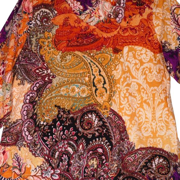 Chicos Tunic Shirt Womens 2 or L Brown Paisley Floral Boho Top 3/4 Sleeve - Picture 4 of 10